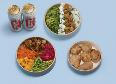 Poke & Sushi Salad + Ravioles + Bebidas