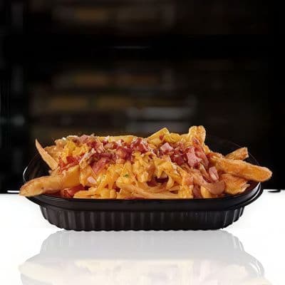 Papas frita, chedar, panceta,