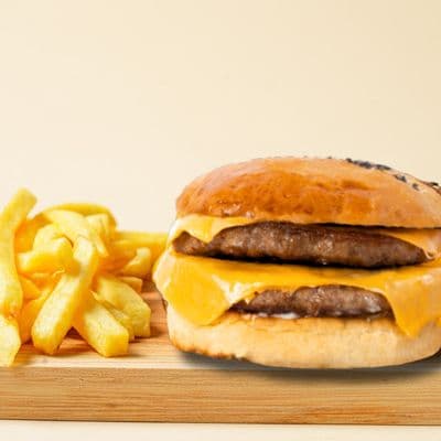 Burger doble cheddar + papas